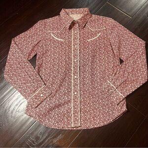 Roper Kid Riding Red and White Floral Button Down Shirt size 10-12